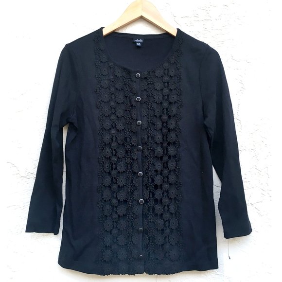 Rafaella Lace Trim Cardigan w 3/4 Sleeves (M) - Picture 1 of 6